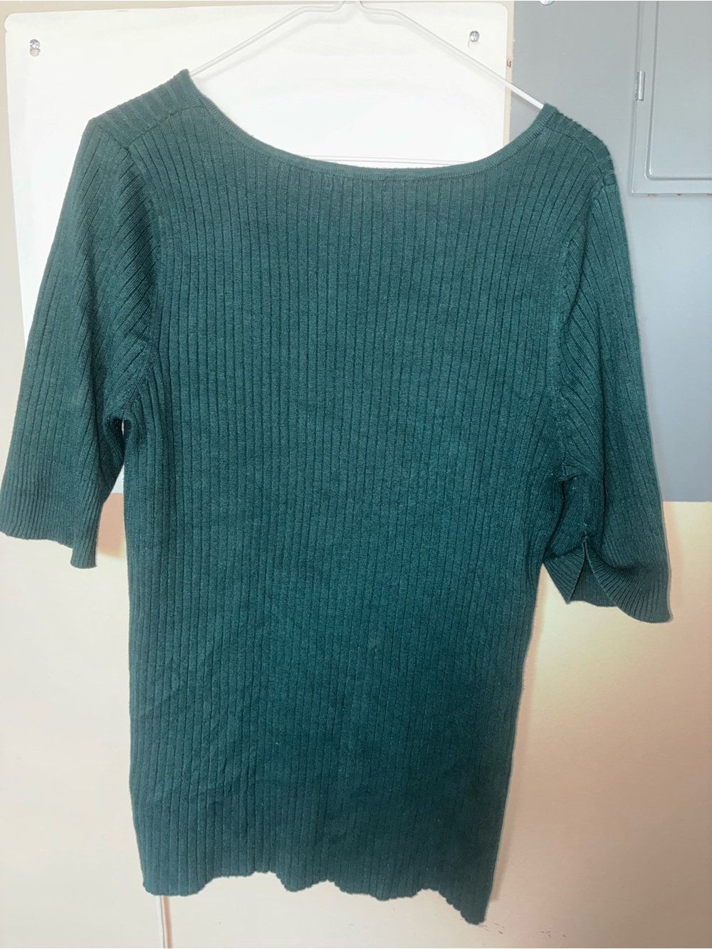 Verve Ami Ribbed Boatneck Short-Sleeve Top in Teal Green